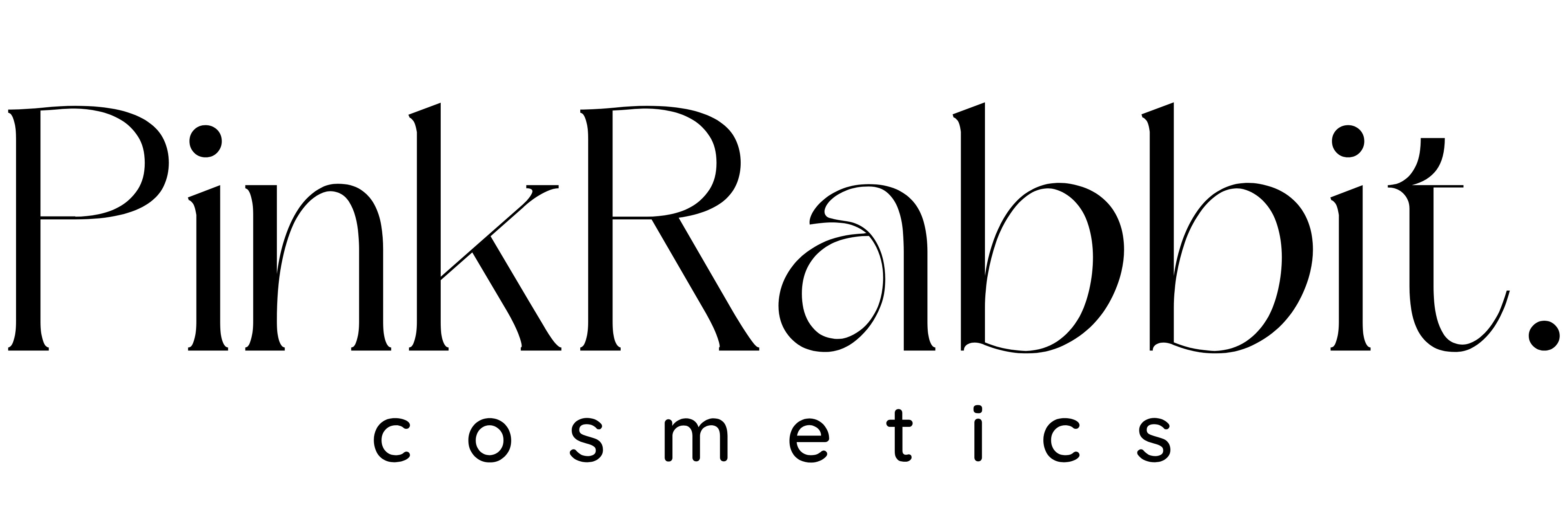 PinkRabbit cosmetics logo in black text on a white background